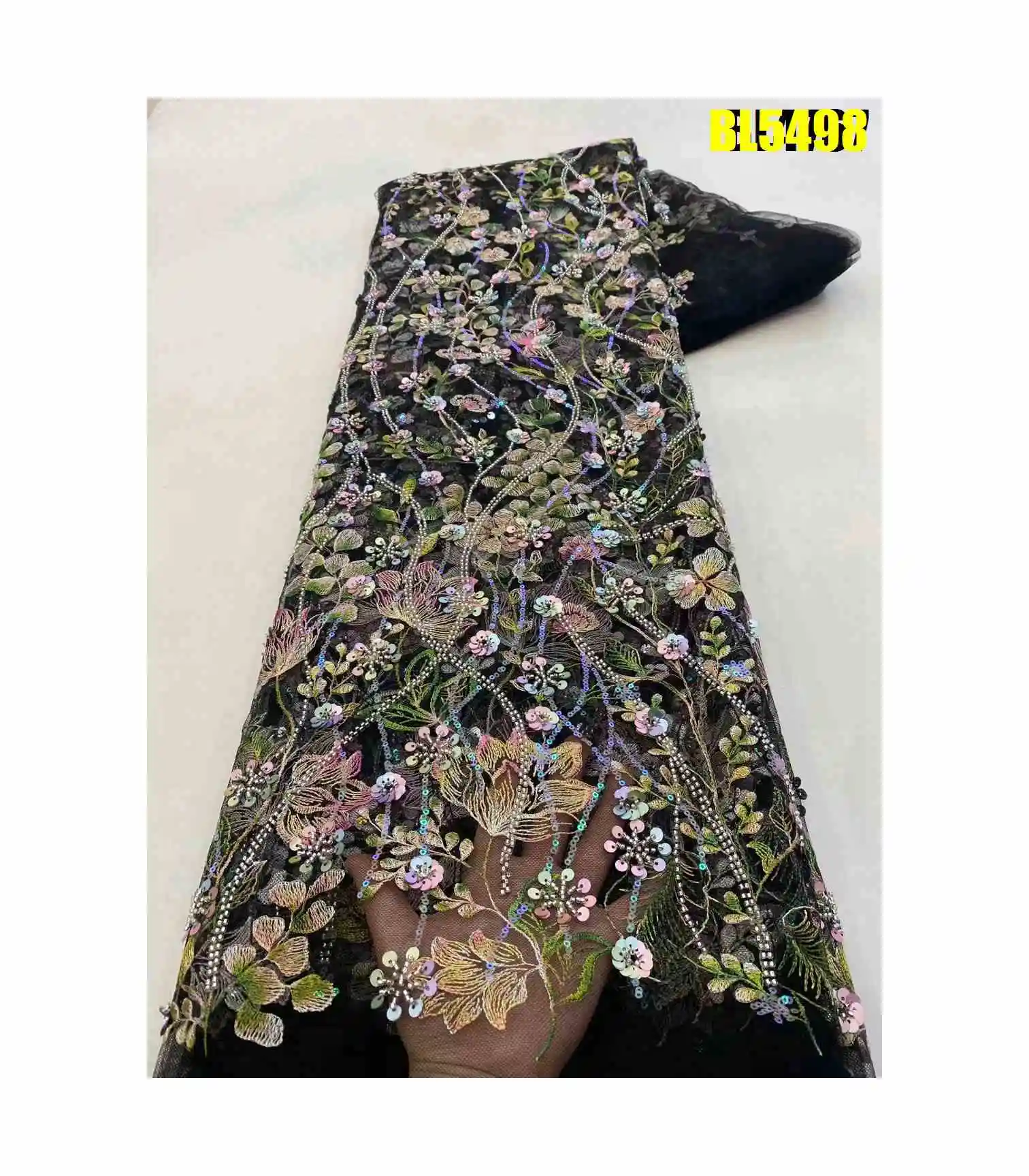 High Quality African Beaded Lace  Kaftan Beaded Embroidery Design Fabric