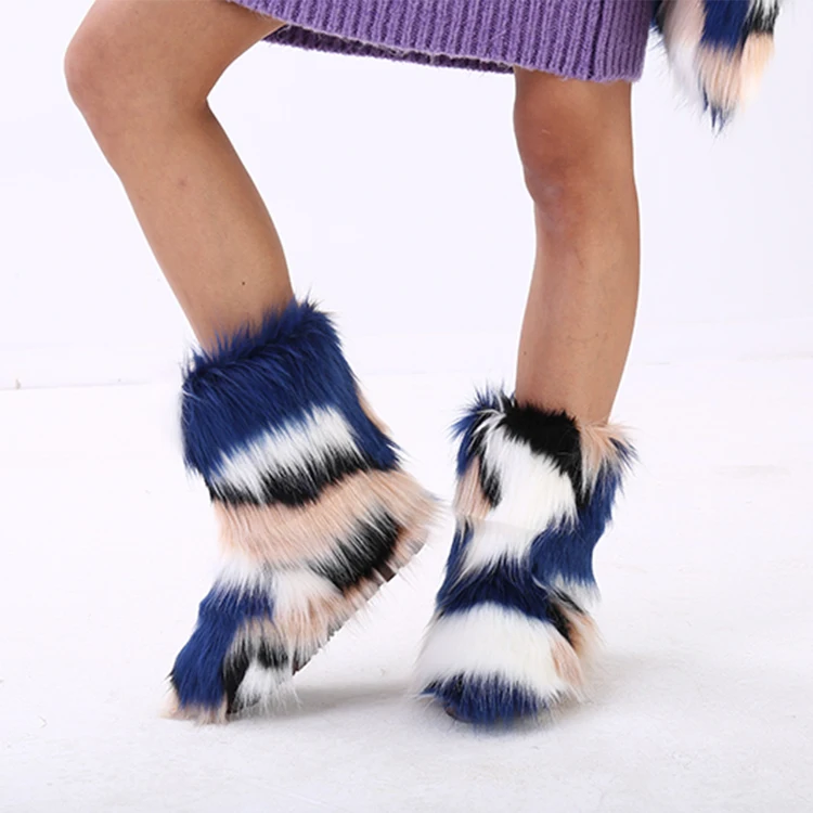 New arrival hot sale colorful kids thigh high snow winter headband sets faux fox fur warm women