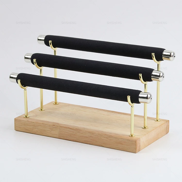 SHI SHENG DIY Wood Display Green Velvet T-bar Ring Display Holder for Women Jewelry Organizer Tool Show