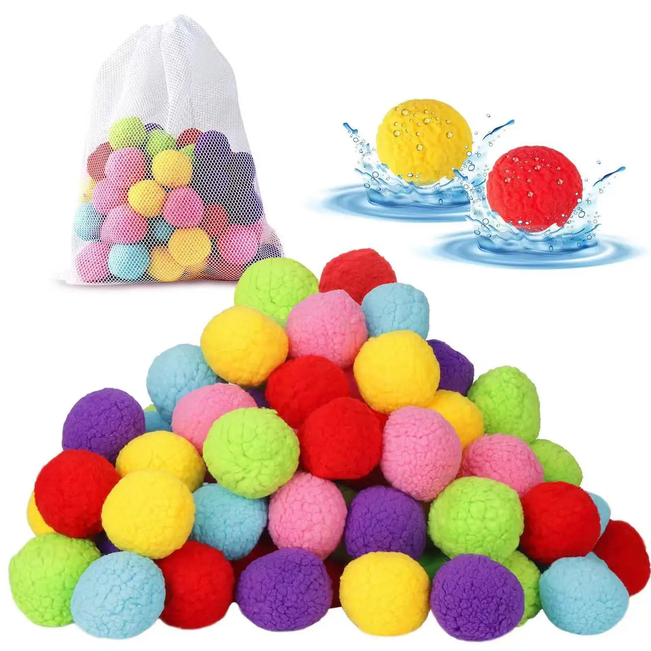 Reusable Water TOY Beach Balls, Splash Water Soaker Cotton Balls, Soft Cotton Soaker Bomb Balls for Pool Water Ball