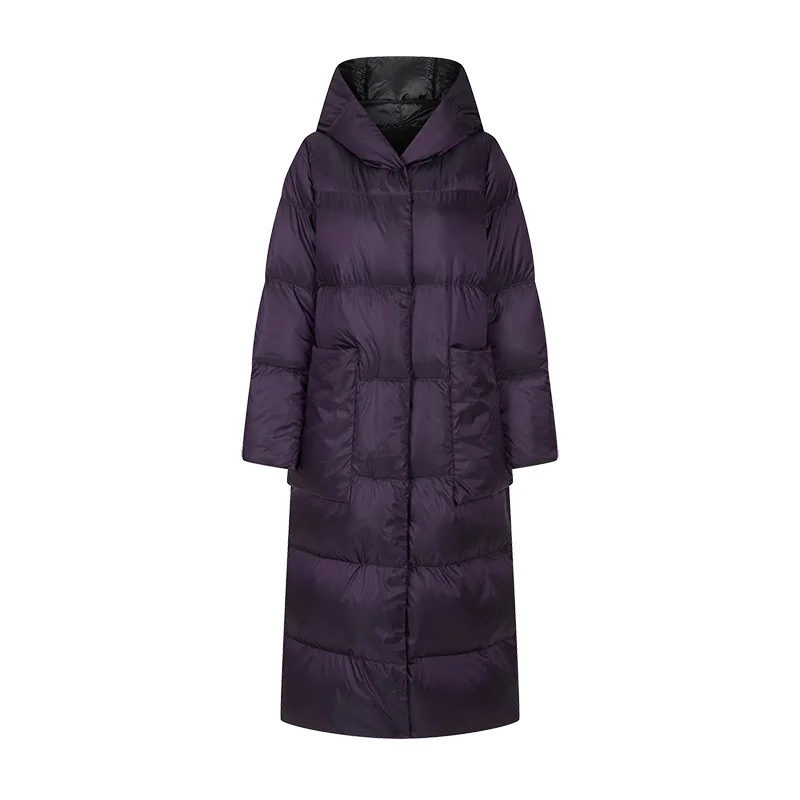 High-End Hooded White Goose Down Jacket Women Ultralight White Goose Down Long Coat High Quality Warm White Duck Down Parka