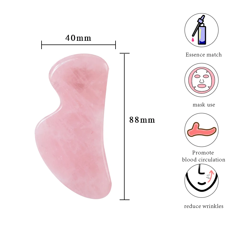 B-shape natural rose quartz gua sha unique jade crystal stone facial lifting tool guasha stone facial massage