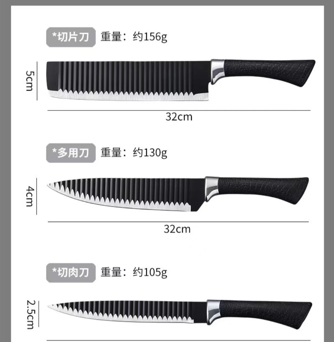 Wholesale Price Black wavy six-piece knife set 238A stainless steel kitchen knife set foreign trade color box gift box