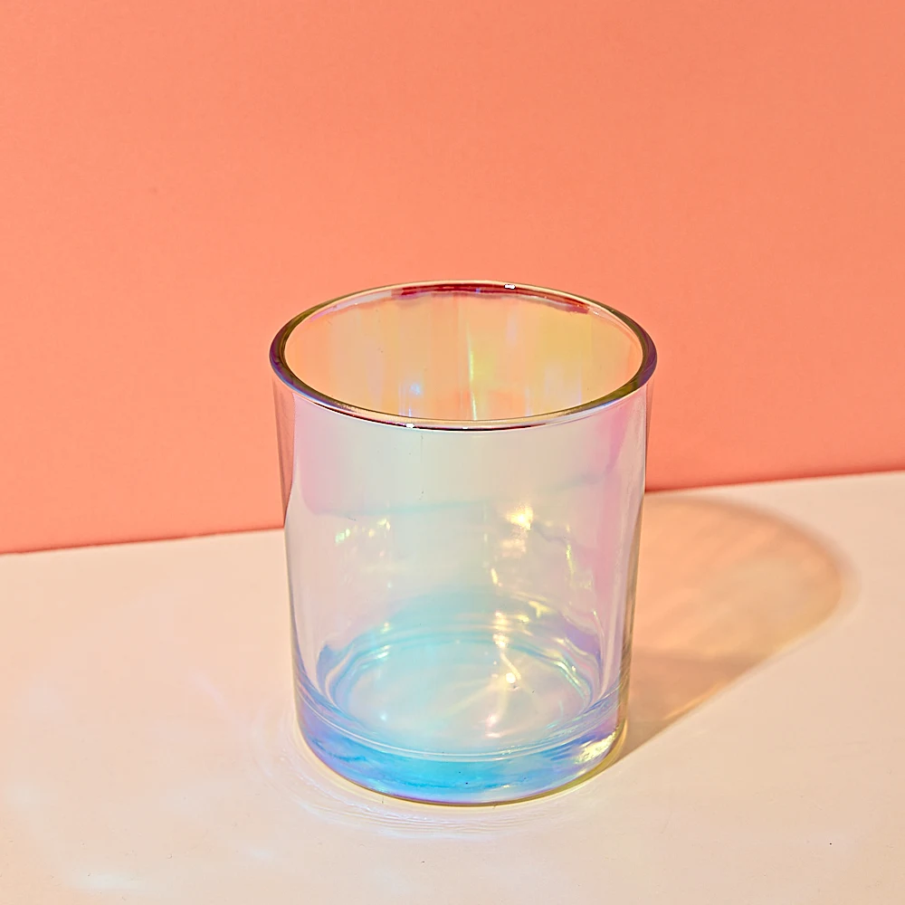 430ml Seven colors plated lucency glass  Candle Jars with  libs sale by bulk dazzling colorful Lid can be customized  Add logo
