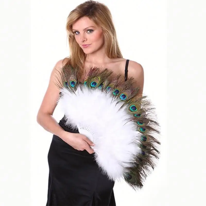 White Red Professional handmade Bridal peacock turkey feather fan for DIY crafts costume wedding party carnival dancing supply