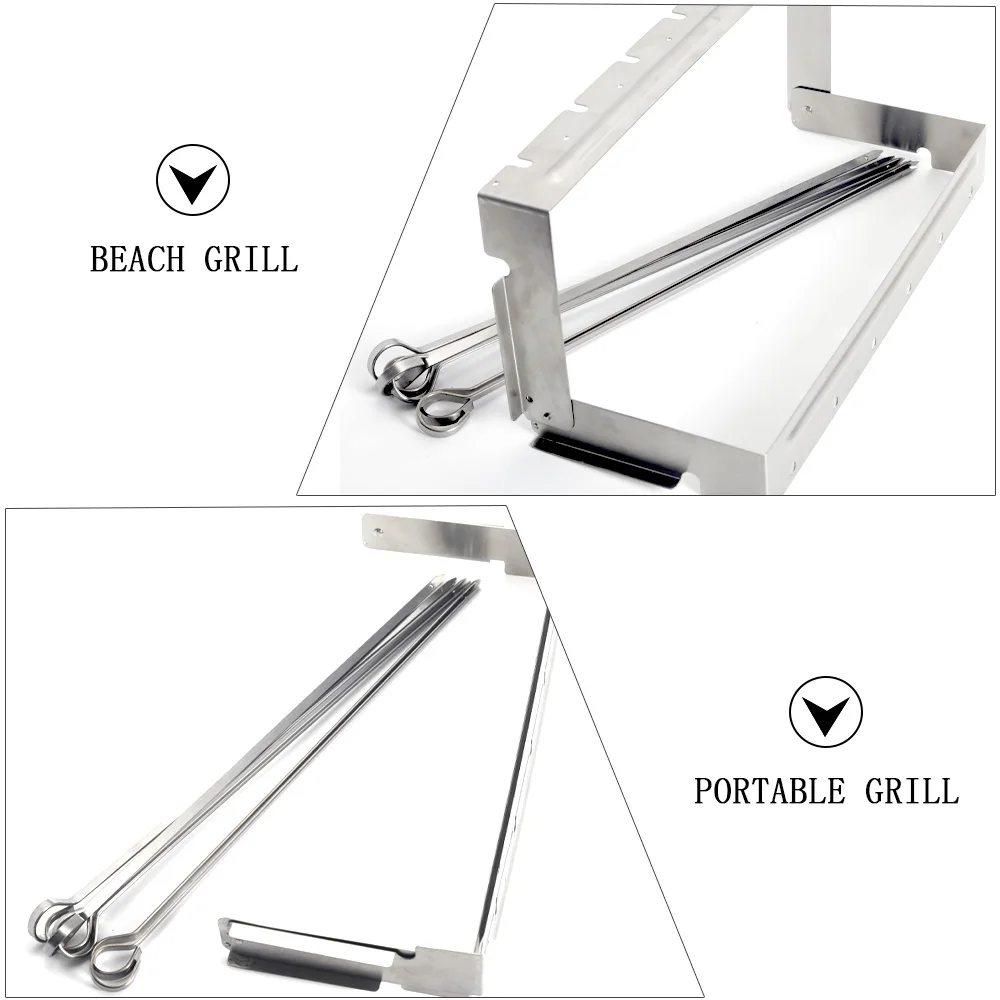Barbecue Skewers Stainless Steel Foldable Bbq Grill Skewers Shish Kabob Set with Foldable Large Grill Rack