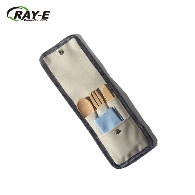Friendly Outdoor Travel Portable Set Knife and Fork Spoon 16cm Custom logo Reusable Bamboo Cutlery Set Canvas bag