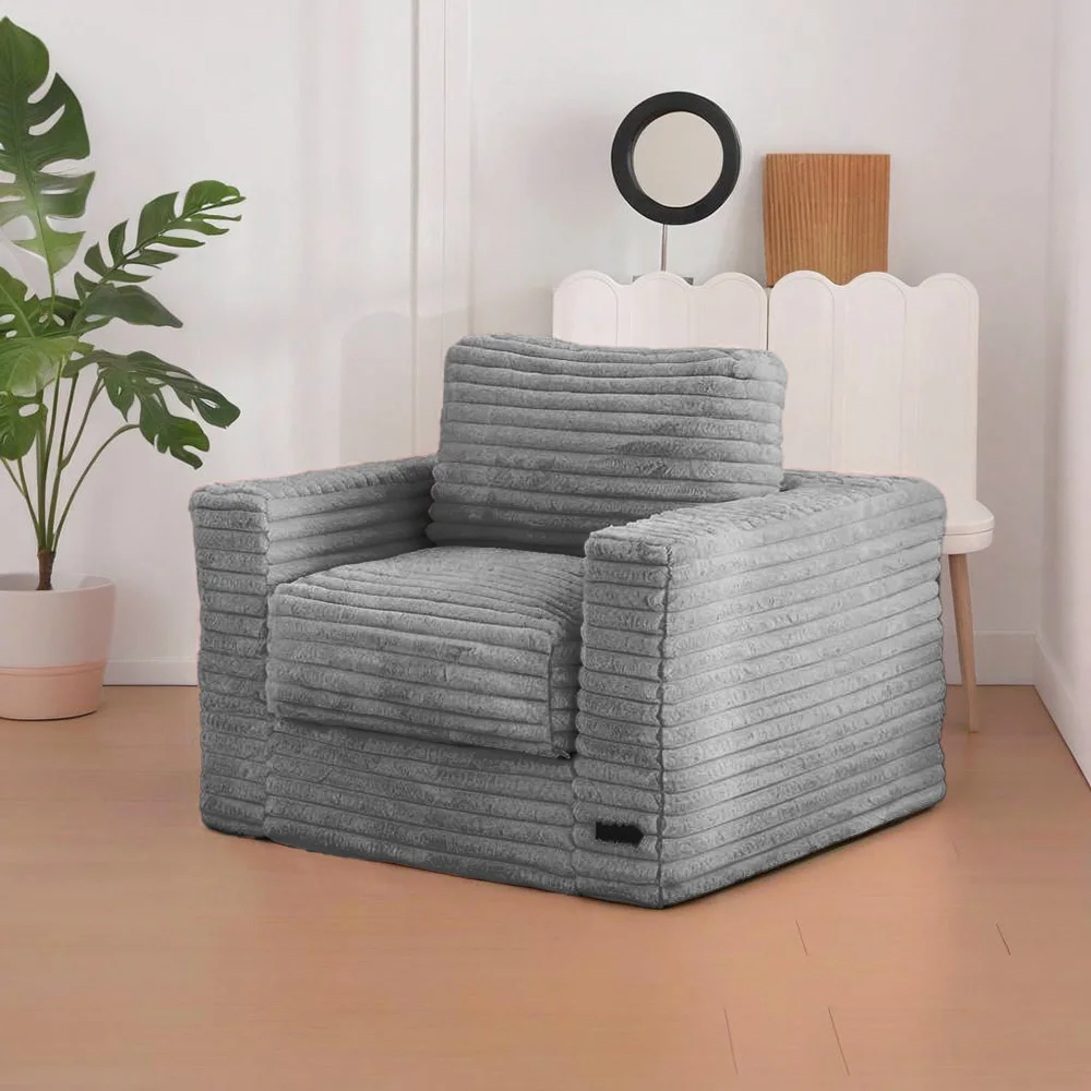 Custom Grey Corduroy Adult Bean Bag Chair Upholstered Floor Sofa with Pillows and Armrests Large Bean Bag Sofa Couch Plush Chair