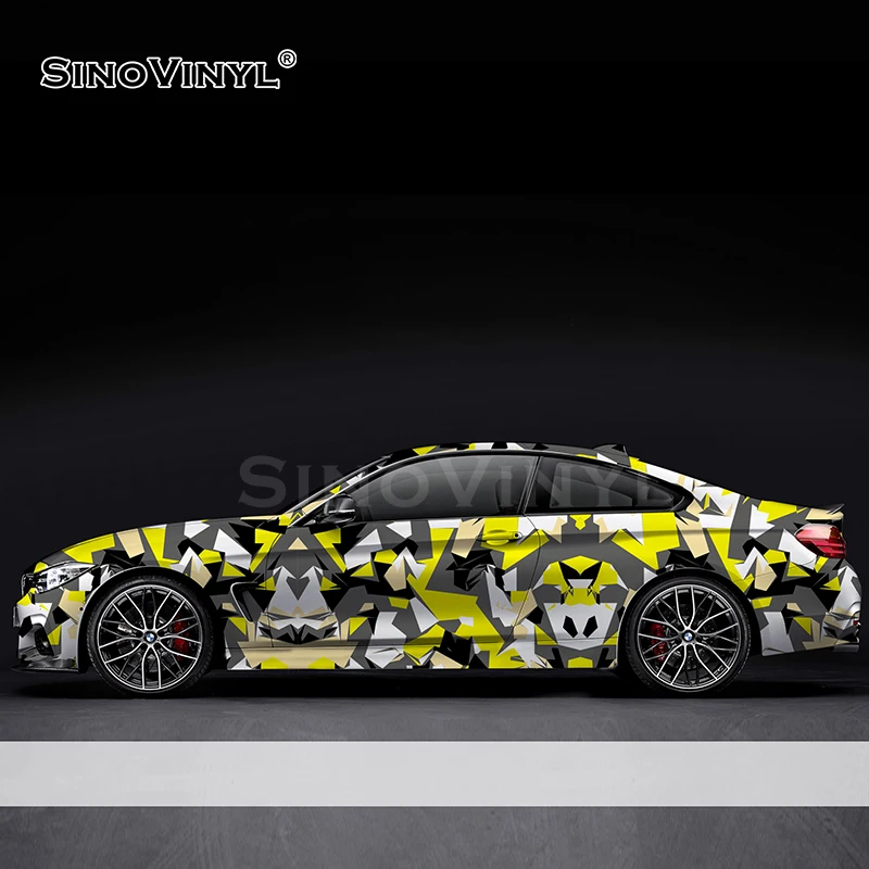 SINOVINYL Good Quality Low Tack Glue Printed Yellow Color Camouflage Car Wrapping Foil Vinyl Roll