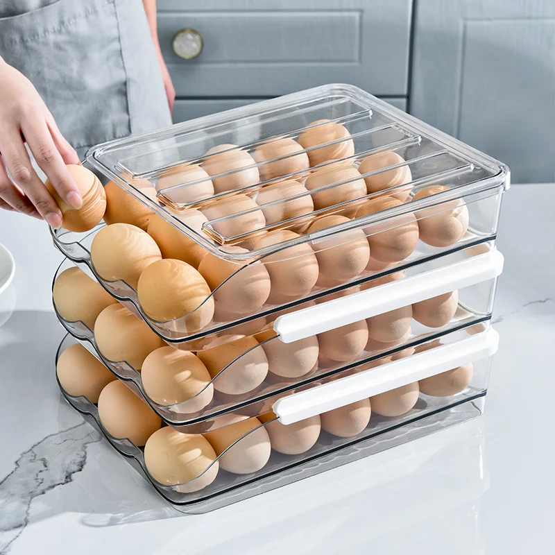 Egg Holder For Refrigerator Egg Fresh Storage Box for Fridge Clear Plastic Storage Container Tray