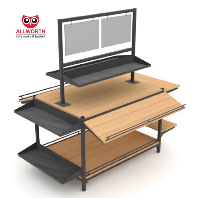 Retail Shop Popular Design Easy To Assemble Unique Wooden Vegetable Fruit Display Rack