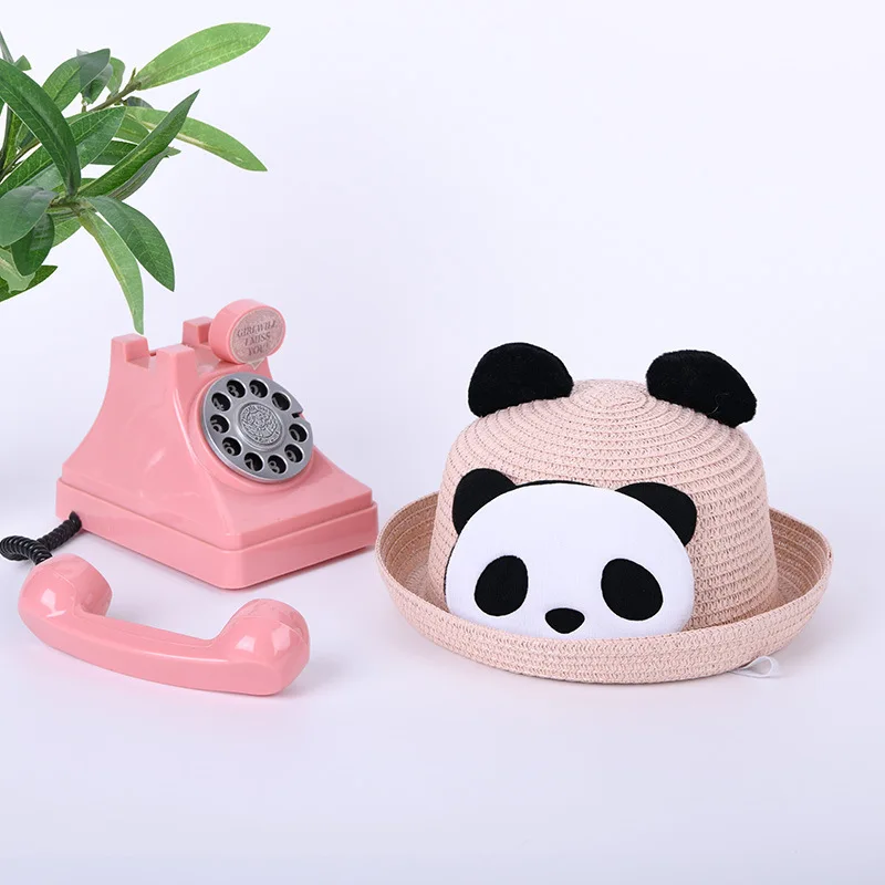 Summer Kids Beach Travel Hat Korean Cartoon Panda Boy Girls Straw Children Sun Hat Baby Fisherman Hat Kids Panama
