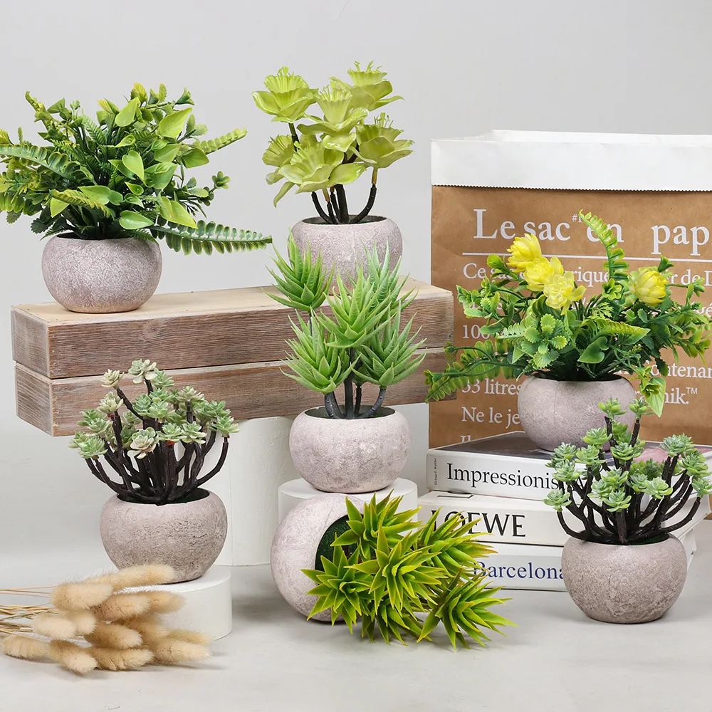 Wholesale Artificial Potted Plastic Flower Home Decor Desktop Aloe Bonsai With Pulp Potted Ornaments  Begonia Artificial Plant