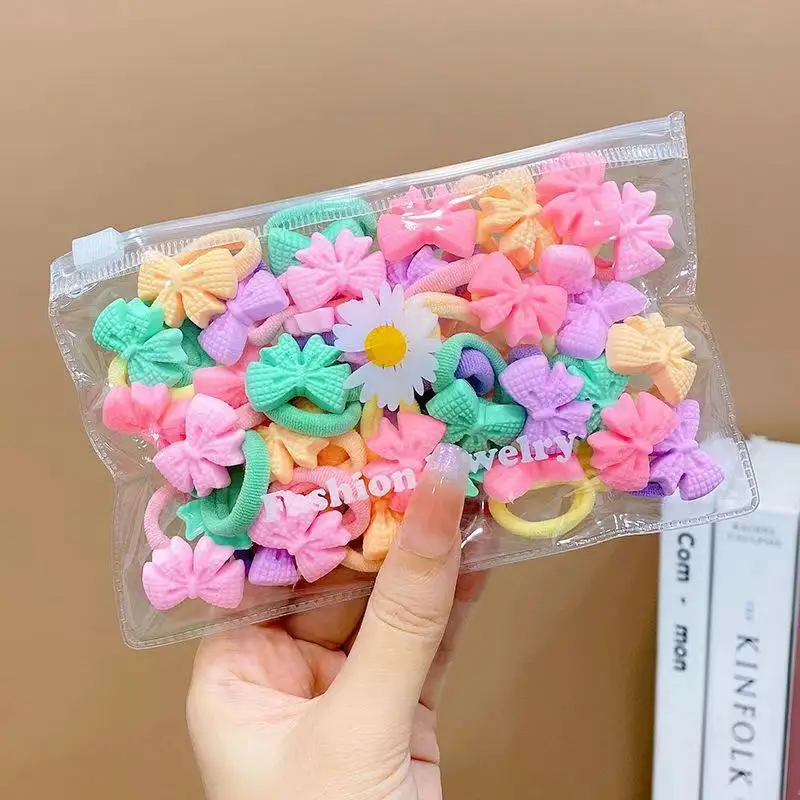 50pcs/bag cute hair circle hair accessories for kids flower cartoon hair rubber bands