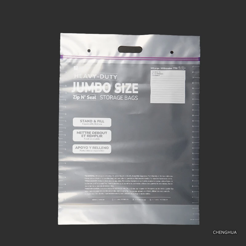 Custom Jumbo Size Zip Top with Hand Lengths Handle Ziplock Bags Recyclable PE Shopping Storage Zip Lock Bags