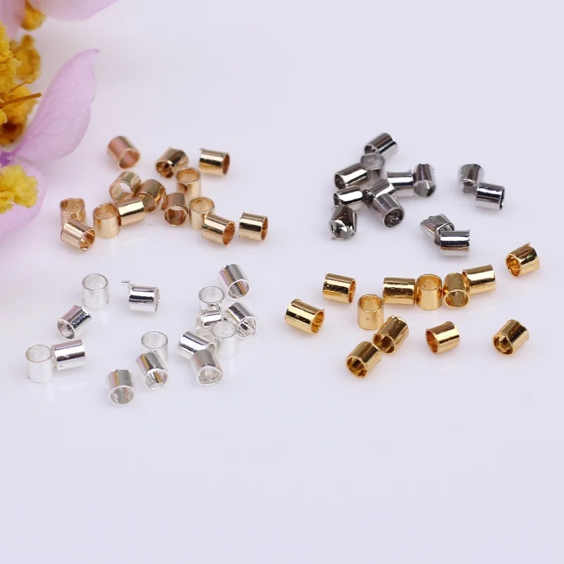 14k gold-filled tube wire rope fixed clamp beads fashionable flat buckle jewelry bracelet simple necklace closing beads