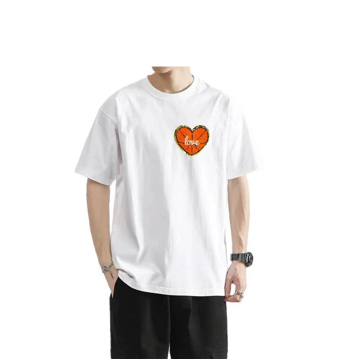 Basketball Entusiasts Iron On Chenille Embroidered Applique Patches with Gold Edges for Clothes