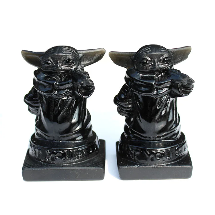 Hand carved Natural Black Obsidian Statue Baby Yoda Crafts Product