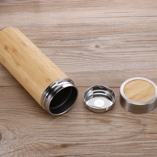 Bamboo Stainless Steel Bottle Austin 304 With Lid Double Wall Insulated Thermos Logo Customization Water Bottle