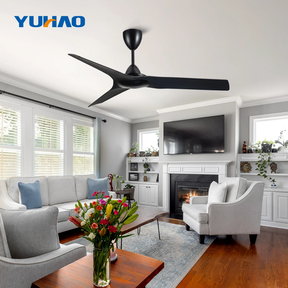 Nordic Modern 52 Inch Black Abs 3 Blade Electric Ac Remote Control Waterproof Ip44 Outdoor Ceiling Fan