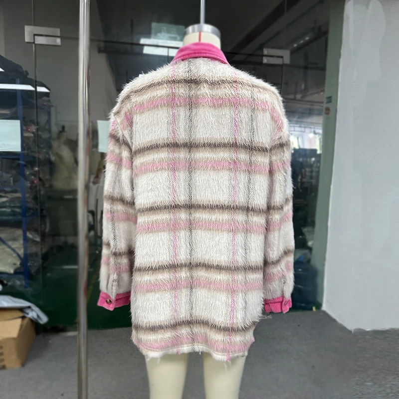 Loveda New Corduroy Striped Plaid Coat Lapel Single Button Pocket Women Jacket For Autumn And Winter Plus Size Women Clothes