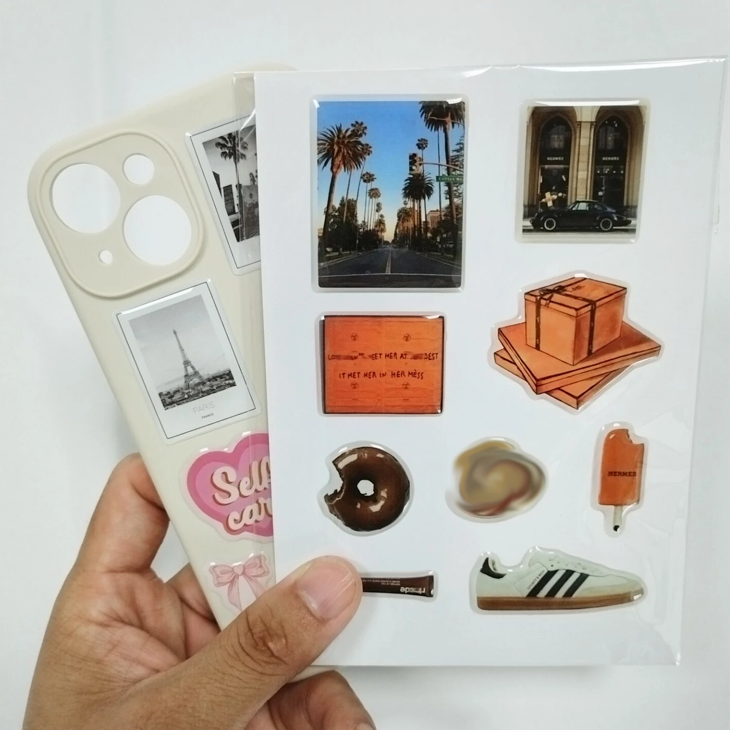 Wholesale 3D customized Phone Sticker Sheets Printing Strong Adhesive Epoxy Domed Kiss Cut Phones Case Cover Backside Stickers