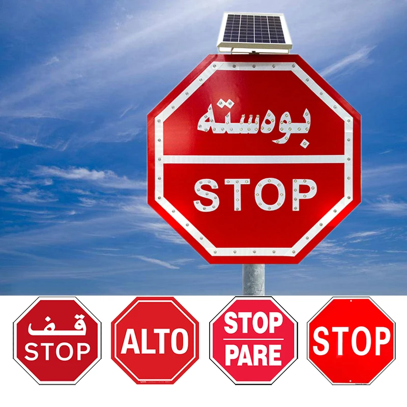 Custom red white handheld reflective aluminum octagon ALTO PARE stop warning sign Regulatory STOP Road Signage for sales
