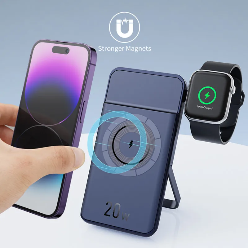 Portable 10000mAh 20W Magnetic Wireless Power Bank For iPhone 15/14/13/12 series Phones iWatch Ultra SE