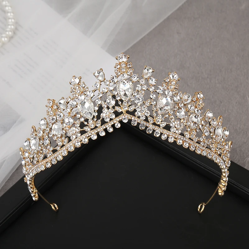 Luxury Rhinestone Crystal Head Jewelry Baroque Bride Crown European Crown Multi-color Hair Hoop