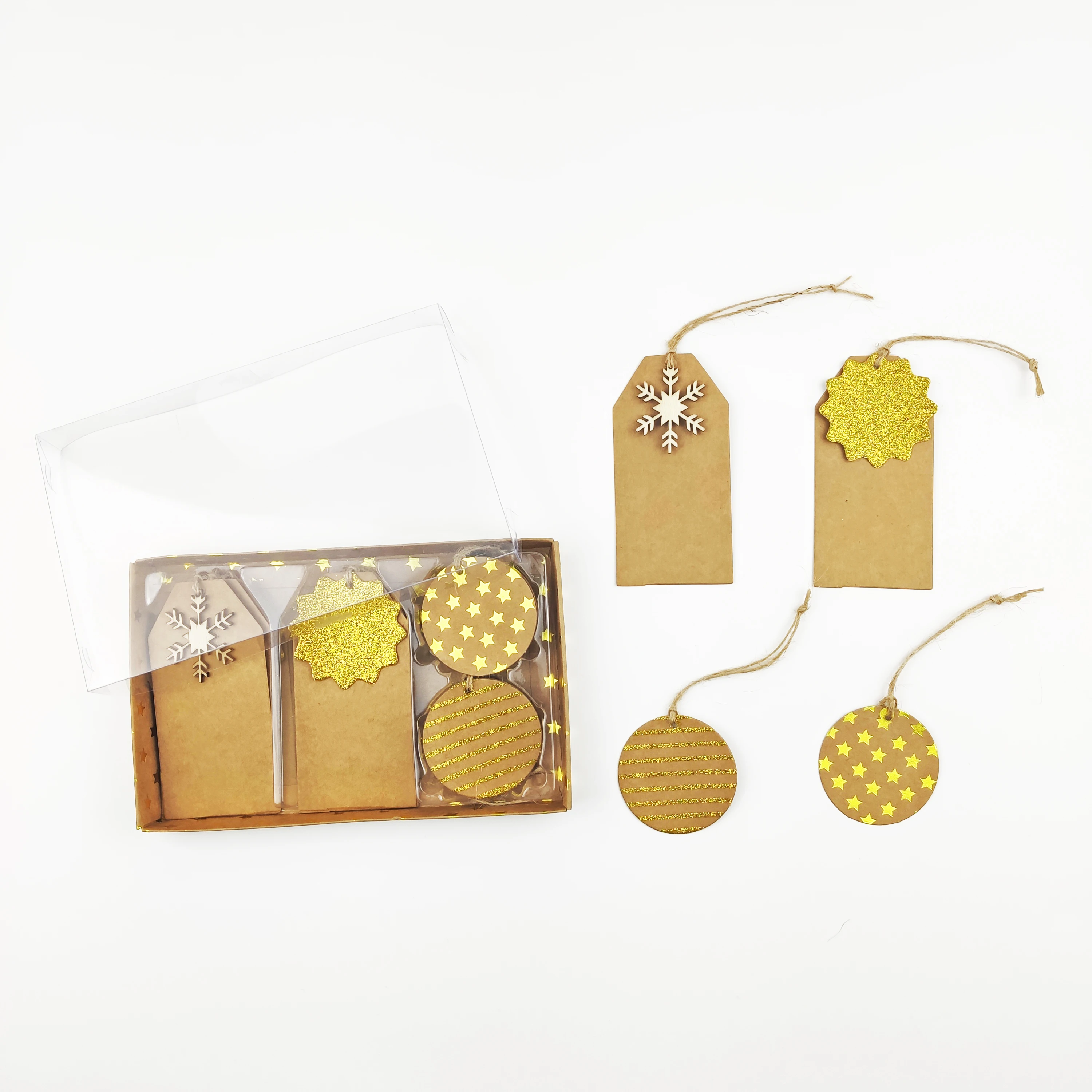 
Christmas Design Hang Tag Set, Decoration Gold Color Powder Print Kraft Paper Hang 