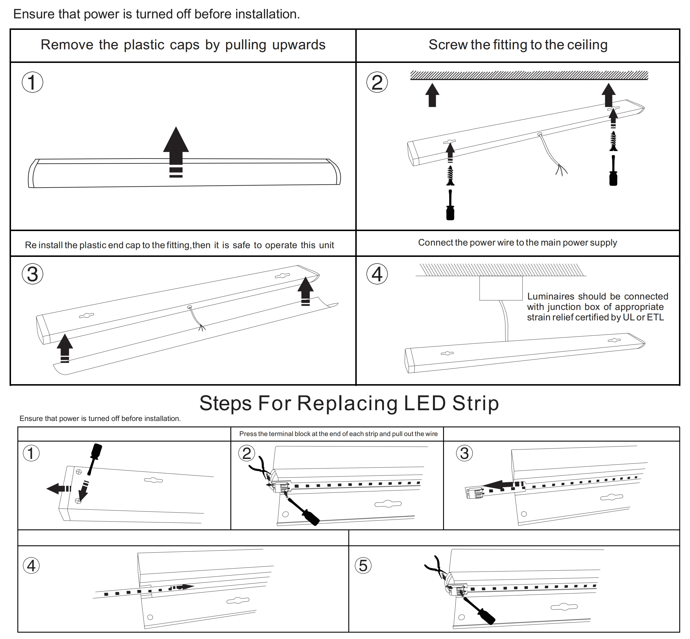 OGJG on off switch led slim cabinet fixture ultra thin linear kitchen aluminum batten lights