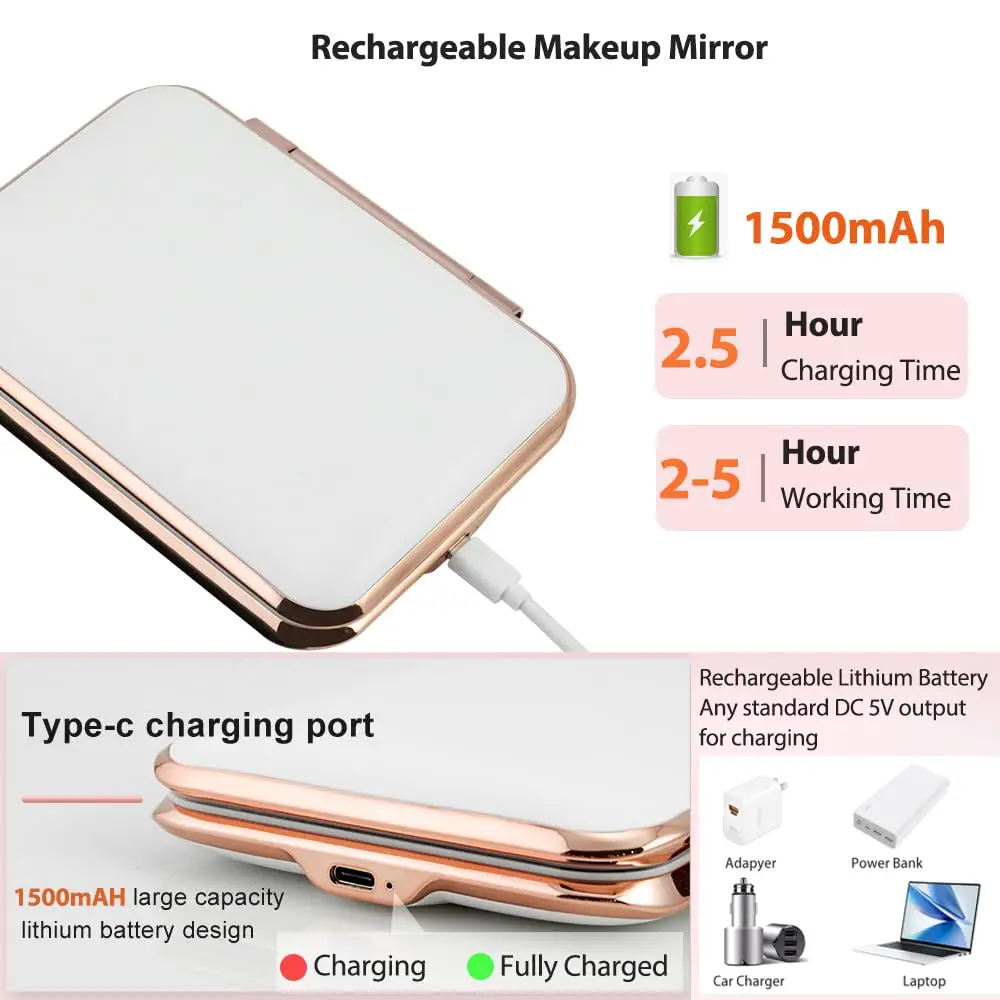 Antique Single-Sided Handheld Cosmetic Mirror with Lights for Makeup