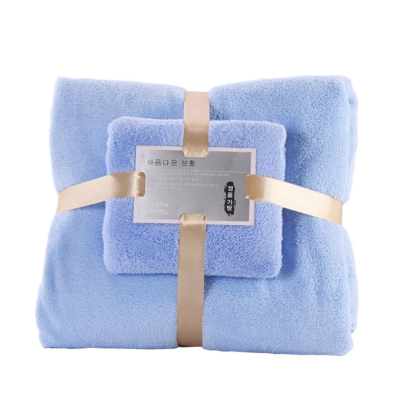 Coral velvet absorbent towel wholesale 2 pieces set thickened gift bath towel set wholesale Custom logo beach Bath Towel Sets