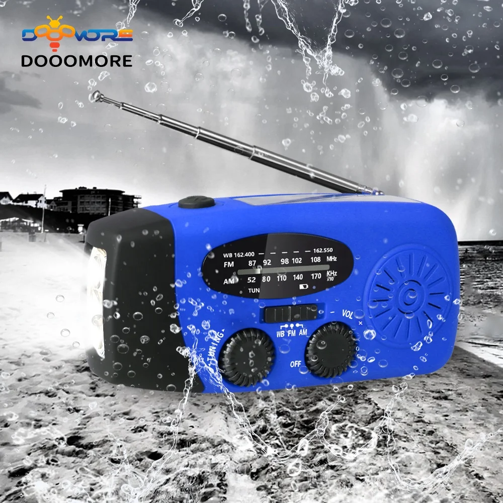 Dooomore emergency solar hand crank portable radio mini pocket usb am fm hand crank flashlight portable radio