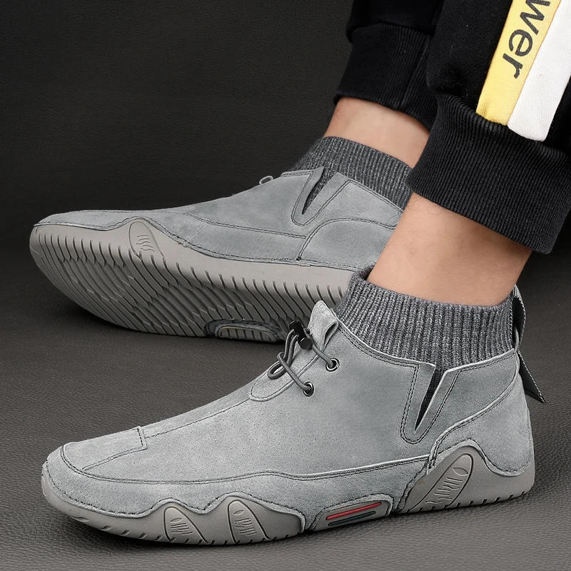Leather Men Boots Winter  Warm Snow Boots Men Winter Casual Shoes Sneakers High Top Western Ankle Boots genuine leather shoes