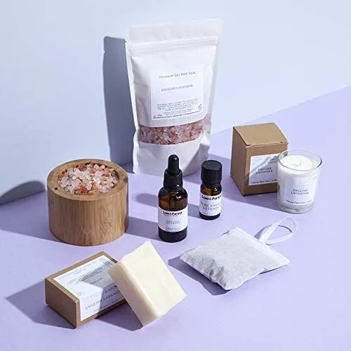 Частная марка, лавандовое эфирное масло, массажное масло, Гималайская соль для ванны, соевый воск, свеча, Молочное мыло, набор для ванны и спа, подарочный набор