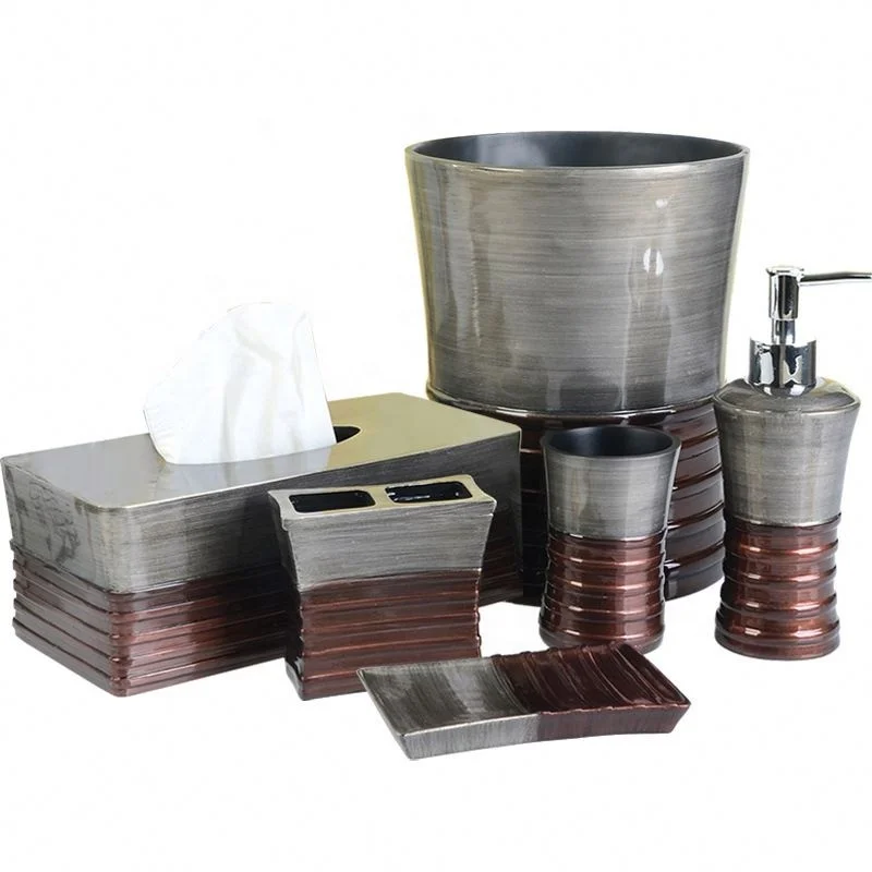 
Wholesale Modern Custom Hotel Bathroom Set Customized 6Pcs Resin Bathroom Accessories Set 