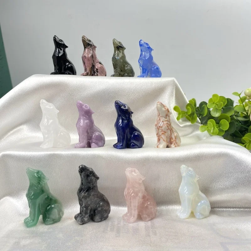 Wholesale natural quartz energy gemstone crystal animal carving wolf for home decoration