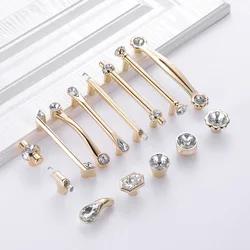 European Style Zinc Alloy Kitchen Handles Gold Drawer Wardrobe Knob Fancy Cabinet Handles Crystal Cabinet Handles for Furniture
