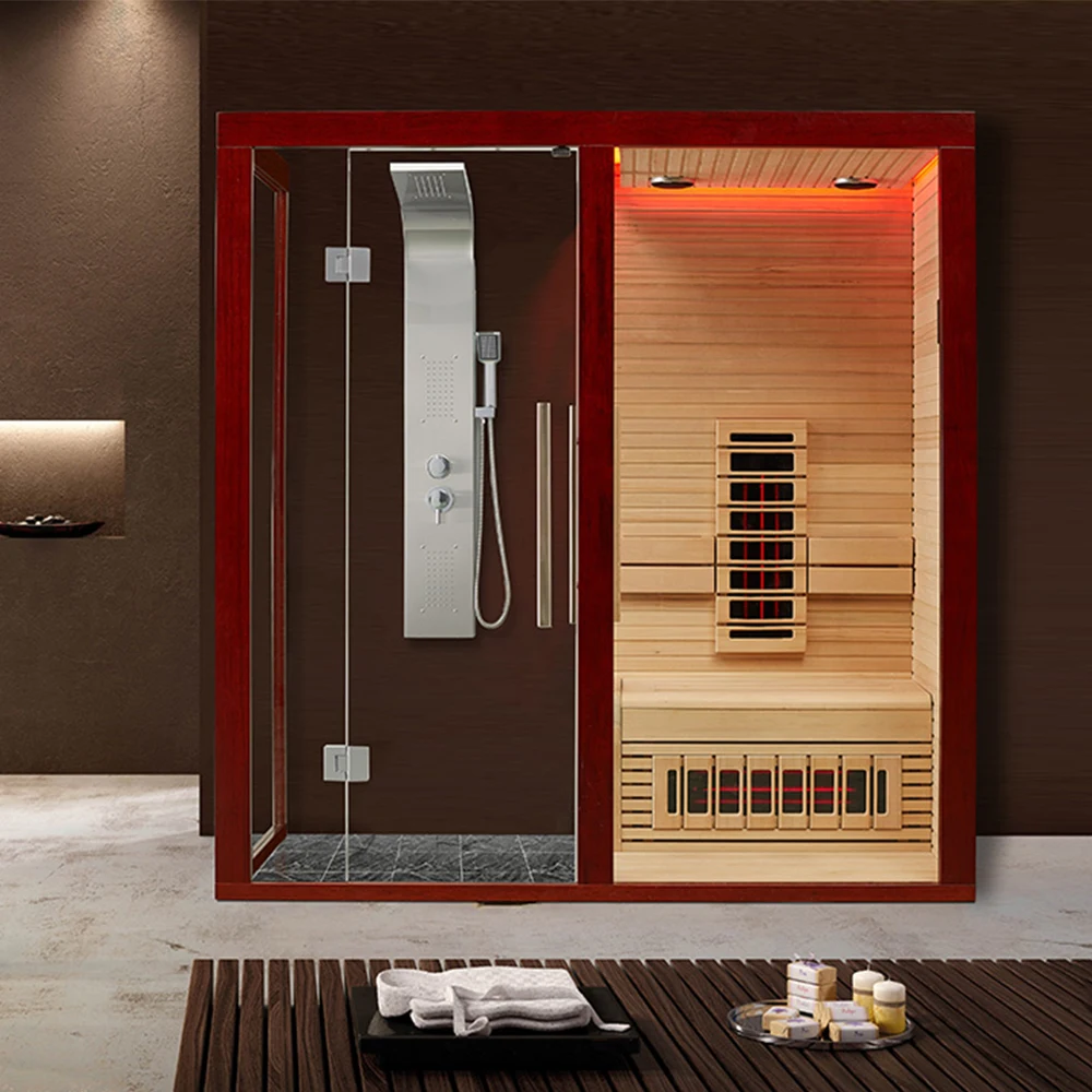 hydro sauna bath wood room glass door combined shower saunas 3 person cedar wet and dry sauna and steam room