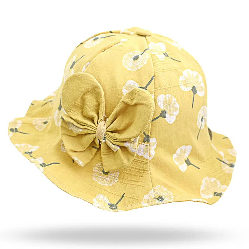 Панама с широкими полями и бантом для девочек, детская шапка от солнца в рыбацком стиле, с цветочным принтом, летняя, весенняя