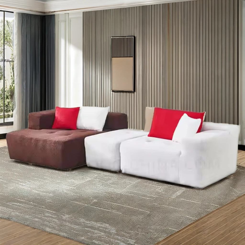 Modern Minimalist Teddy Boucle Fabric Vacuum Compression Sofa Couch Leather Sectional Set for Living Room Furniture