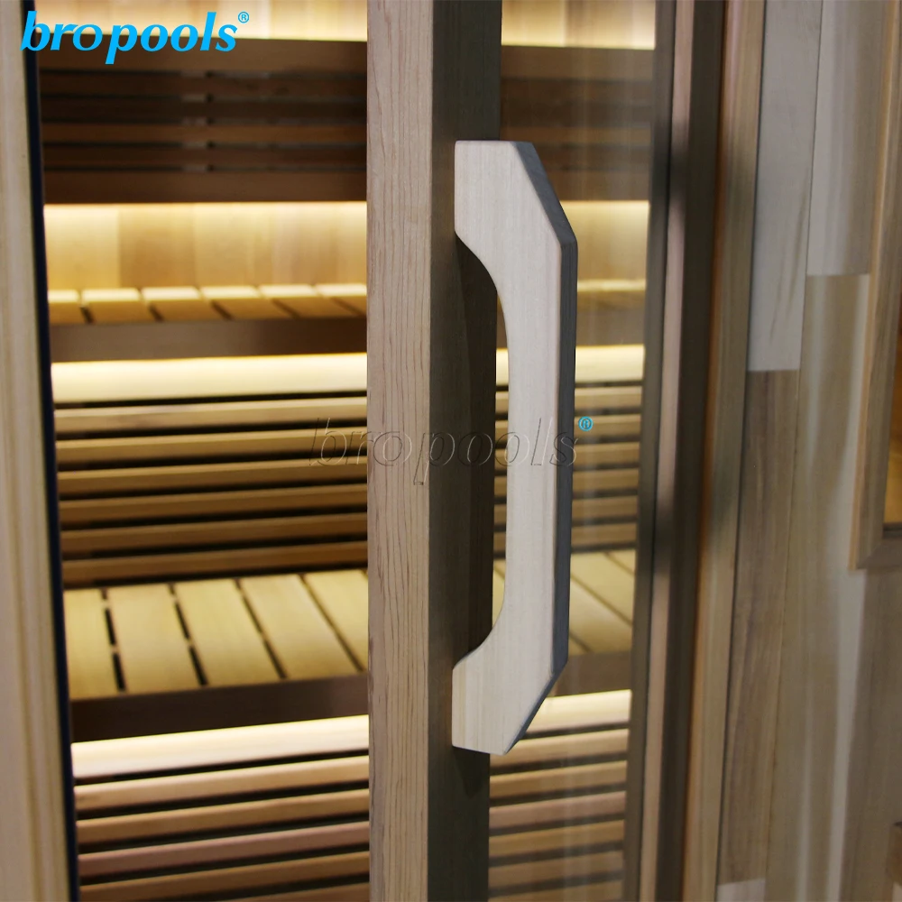 Bropool Modern Design Traditional Canadian Red Cedar Outdoor Cube Sauna Room with Porch Solid Wood Computer Control Panel Villas