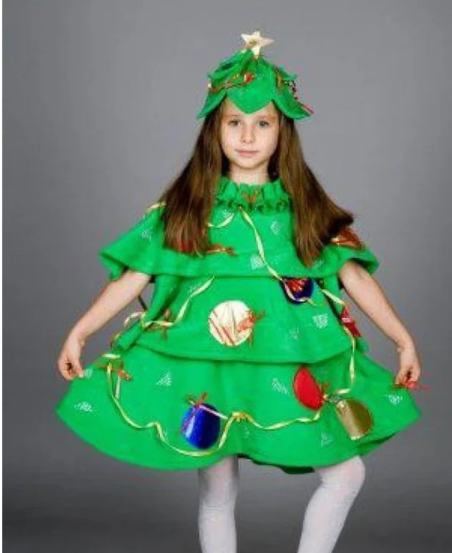Christmas Tree Kid Cosplay Costume Stars Lights Decorate Dress Carnival Xmas Party Performance Stage Girl Fancy Dress