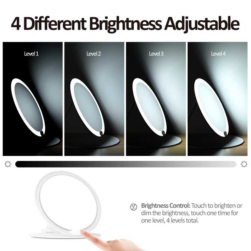 2021 New Charging Touchpad Control Ultra Hd 4 Different Brightness Portable Folding Lighted Led Makeup Mirror
