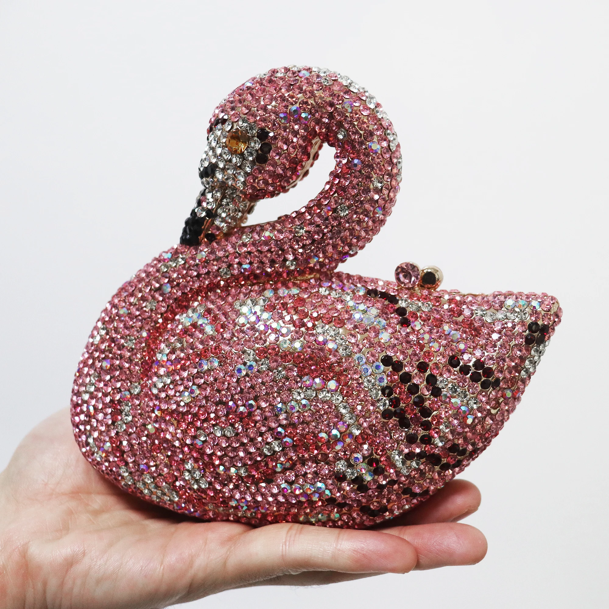 New Luxury Crystal Rhinestone Stones Wedding Party Dinner Evening Pouch Swan Shaped Lady Bridal Purses Design Clutch Hand Bags