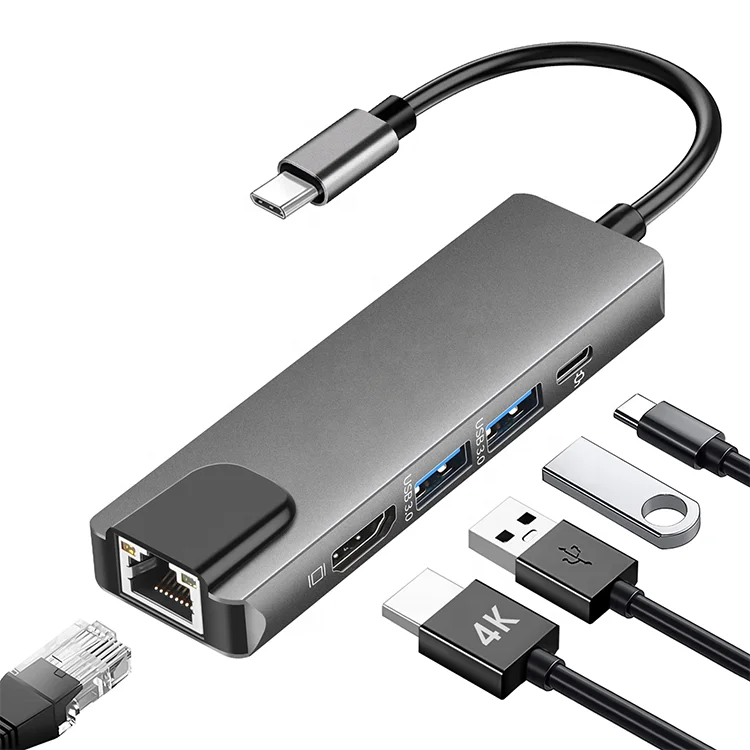 Factory Price Adapter Type Laptop Adapt Mac book Usb-C Ethernet Gigabit 5-In-1 Usb C Hub