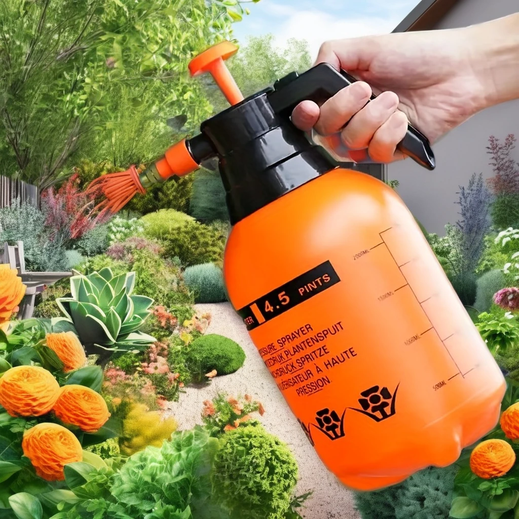 High-Pressure 2L/3L Manual Orange Plastic Pump Garden Sprayer with Adjustable Spray Pattern 1L Capacity Spray Bottle