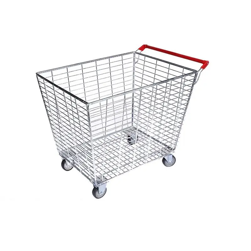 High Quality Large Volume Shopping Trolley Cart Supermarket Basket Picking Trolley Cart with 4 Wheels
