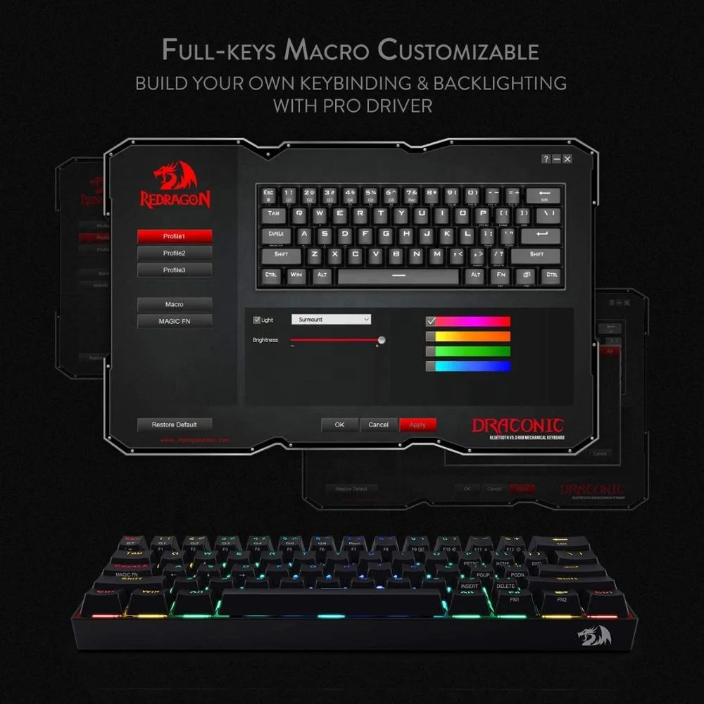 
Redragon K530 Draconic 60% Compact RGB Wireless Mechanical Keyboard 